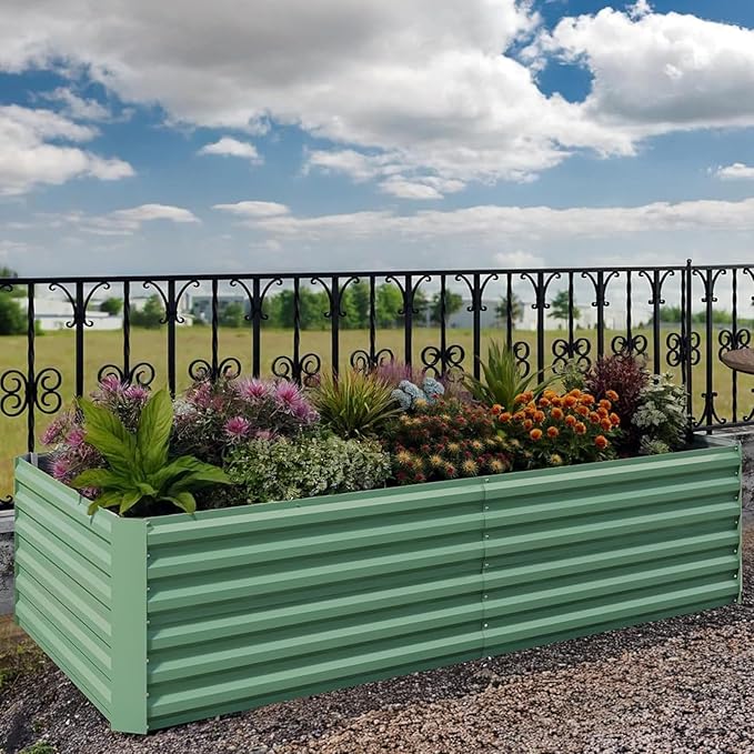 2PCS Square Raised Garden Bed 6×3×2FT Color Steel Plate Outdoor Planter Box (Green)