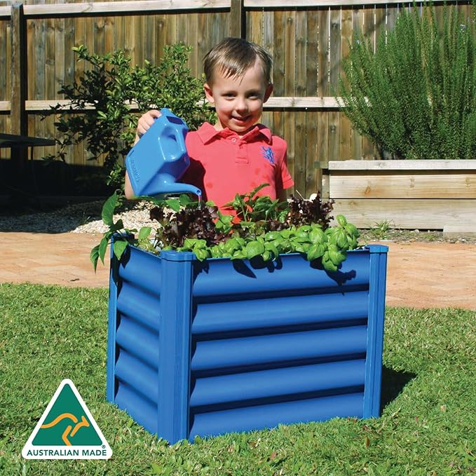 ABSCO The Organic Garden Co. Hakea Metal Kids Garden Bed 1.8' x 1' x 1.3' – Raised Outdoor Planter Box for Children Galvanized Steel Metal Blue