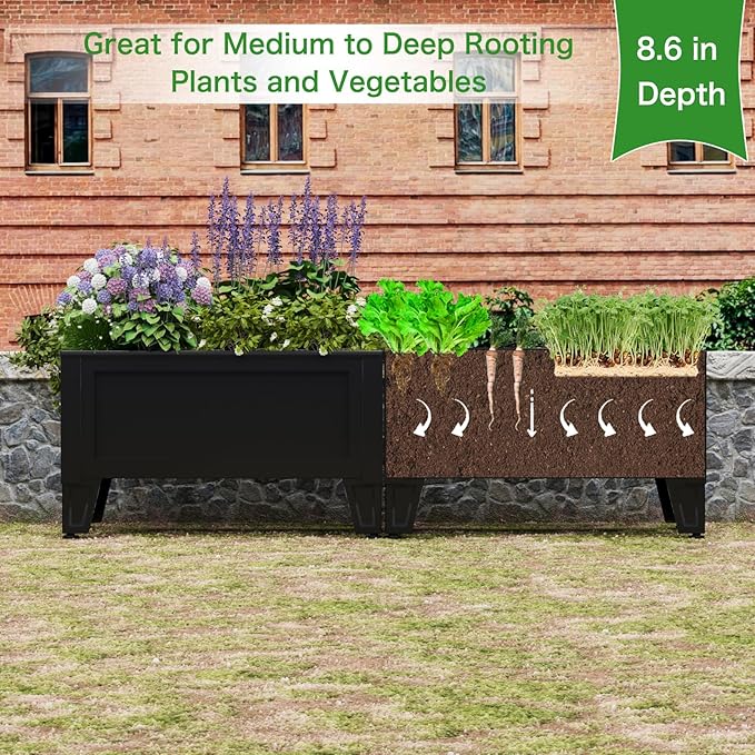 Elevated Metal Planter Box Stand Heavy Duty Raised Garden Bed for Vegetables Flowers Herbs Indoor Outdoor Use Charcoal