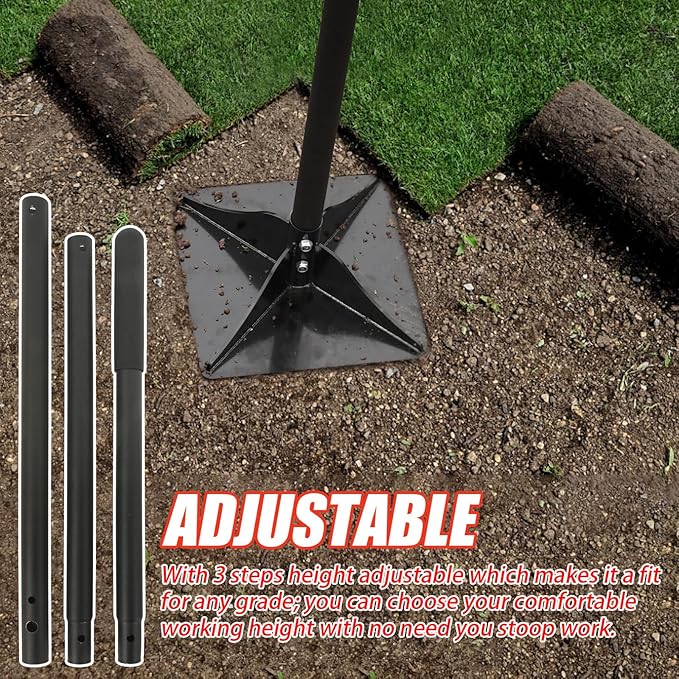 Steel Tamper 8'' x 8'' Garden Ground Tamper Tool Durable Steel Handheld Tamper with 48 inch Handle Garden Tools for Landscaping and Repair Work