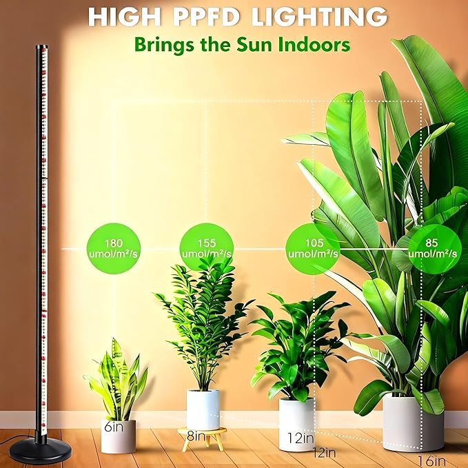 60W LED Grow Light for Indoor Plants Full Spectrum 72 Inch Plant Lights for Seed Starting with Timer and 10 Level Dimmable Standing Plant Growing Lamp for Greenhouse with Hanging Accessories