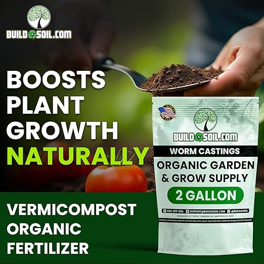 BuildASoil Worm Castings for Gardening - Vermicompost Organic Fertilizer for Lawns - Ensures Larger Plants &amp More Vegetables - Natural Earthworm Castings for Plants (1 Cubic Foot/Bag) (2 Gallon)
