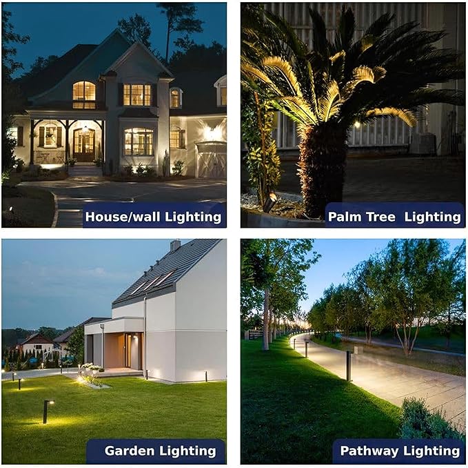 Gardenreet Outdoor Black Brass Wired Landscape Lights Kit (12 Spotlights 6 Path Lights) with 300W 12V Transformer and 250 Feet Cable and 50 Pack Wire Connectors for Outdoor Garden Patio Sideway