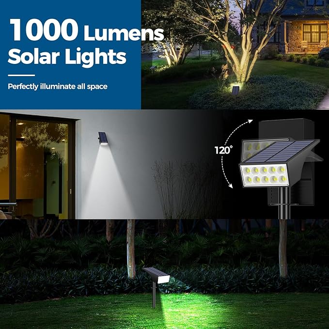 14 Pack Solar Spot Lights Outdoor with Auto ON/Off IP65 Solar Lights Outdoor with 4 Light Intensities. 2-in-1 Outdoor Solar Lights for Yard Gardens Flag and Pathways (Cool White)