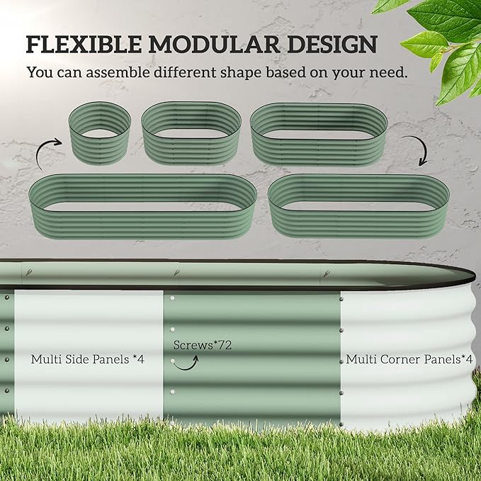Outsunny 8' x 2' x 1.4' Galvanized Raised Garden Bed Kit Outdoor Metal Elevated Planter Box with Safety Edging Easy DIY Stock Tank for Growing Flowers Herbs &amp Vegetables Green