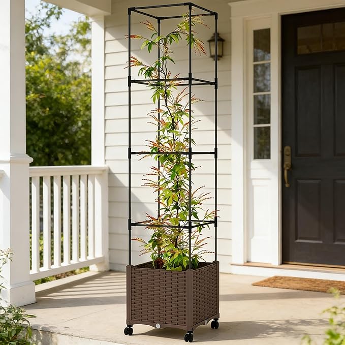 Rolling Raised Garden Bed with Attached Trellis Elevated Plant Cage for Easy-Access Gardening - No-Bend Design with Wheels Ideal for Tomatoes Cucumbers &amp Senior Gardeners