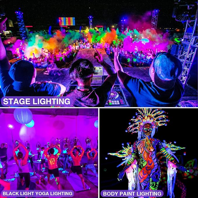 SUNVIE 6 Pack Halloween LED Black Lights12W Black Light Spotlight Outdoor 120V Outdoor Blacklight Spotlight Waterproof Halloween Blacklight Spot Light for Glow Party Fluorescent Body Paint