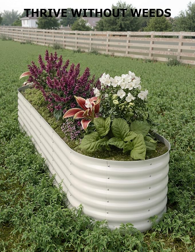 2Pcs 8x2x1.5ft Raised Garden BedGalvanized Raised Planter Boxes Outdoor with Easy Assembly Large Garden Bed for Vegetables Fruits FlowerRaised Garden BedBeige
