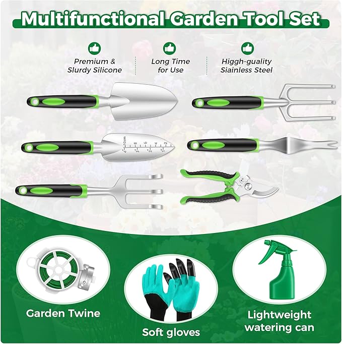 Gardening Tools 10-Piece Heavy Duty Garden Tool Set with Fashion and Durable Garden Tools Organizer Handbag Rust-Proof Gardening Hand Tools Weeding Kit Ideal Gardening Gifts for Women
