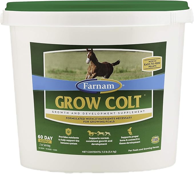 Farnam Grow Colt Supplement for Growth &amp Development Supports Normal consistent Growth in First Years of foal's Life 7.5 lbs. 60 Day Supply