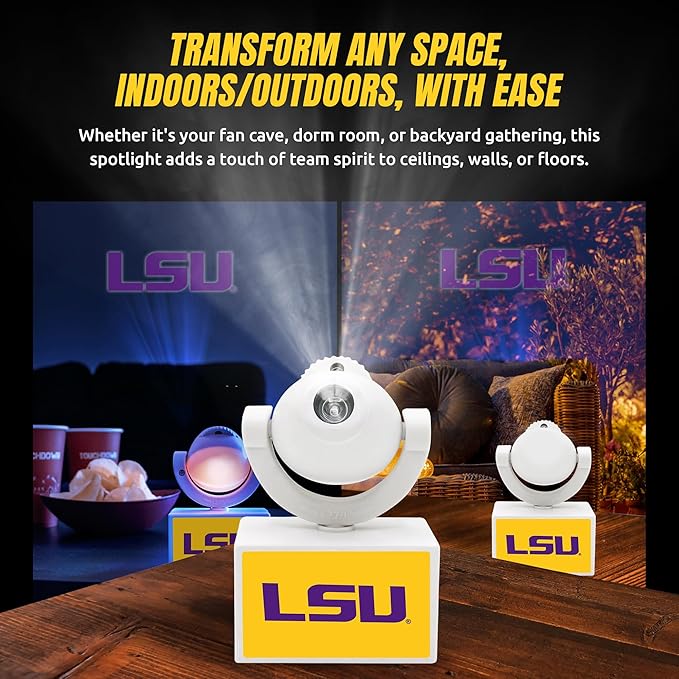 Sporticulture NCAA American Football LSU - Adjustable Led Mini Spotlight Projector with 6 Team Logo Designs - Portable &amp Rechargeable Spotlight - Battery-Operated - 4.375” x 3.125”