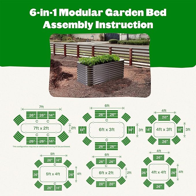 Epic Gardening 6-in-1 Modular Galvanized Raised Garden Bed Kit 15 Food-Safe Medium Metal Planter Box Oval Raised Garden Beds Outdoor for Vegetables Flowers Herbs and Fruits - Slate Grey