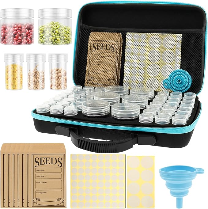 48 Slots Seed Storage Organizer Garden Seeds Saver Kit with 7 Seed Envelopes Label Sticker Funnel for Flower Plants Vegetable Seeds Saving