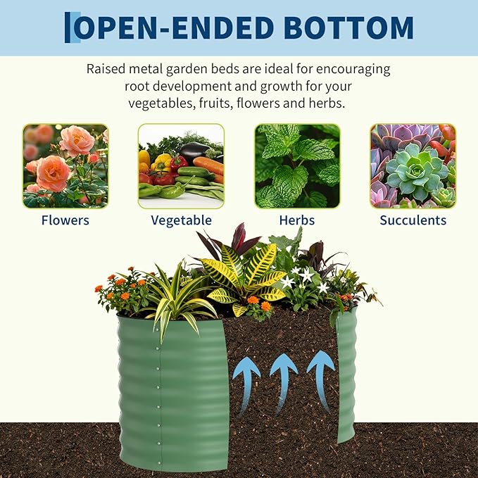 Garvee 2 Pack Galvanized Raised Garden Beds - 4x2x2ft Planter Box for Vegetables Flowers Rust-Resistant Garden Box Easy Assembly Raised Beds Durable Planters for Outdoor Plants Green