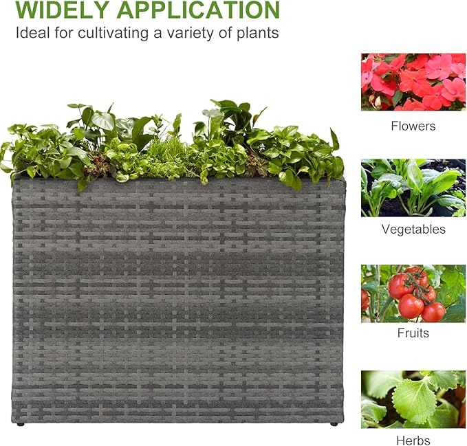 LEWIS&ampWAYNE Tall Planters for Outdoor Plants Handmade Wicker Large Rectangular Block Planter Box with Removable Liners Modern Planter for Indoor Outdoor Patio Deck - Gray