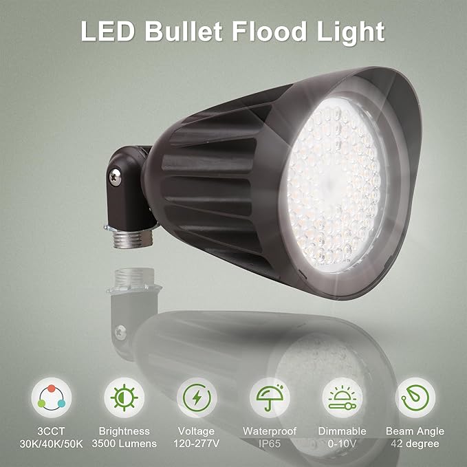 25 Watt LED Spot Light - 3500 Lumens - Color Selectable 30K/40K/50K - 42°Beam - Knuckle Conduit Mount - LED Landscape Flood Light - 80W MH Equivalent UL and DLC Certified (12-Pack)