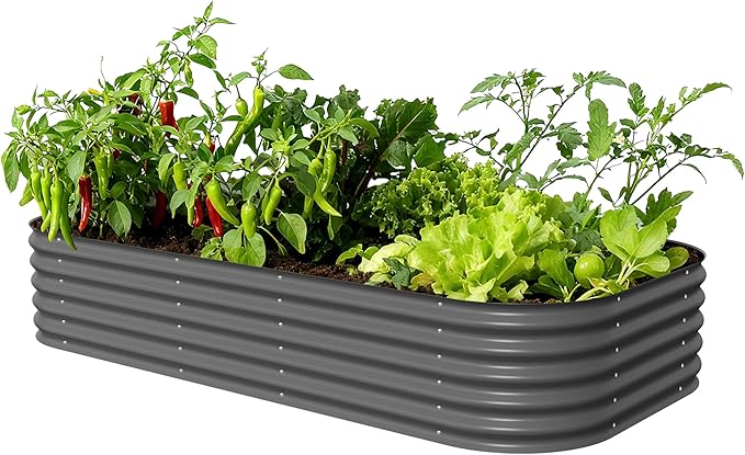 Vego garden Raised Garden Bed Kit 17 Tall 10 in 1 Jumbo Modular Raised Garden Beds Metal Planter Box for Vegetables Flowers Herbs Modern Gray