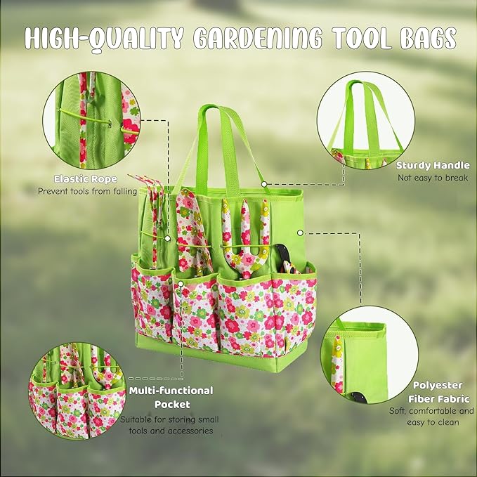 Heavy Duty Floral Gardening Tools Kit - 26PCS Gardening Tool Set with Non-Slip Rubber Handle Complete Gardening Tool Bag Set for Women