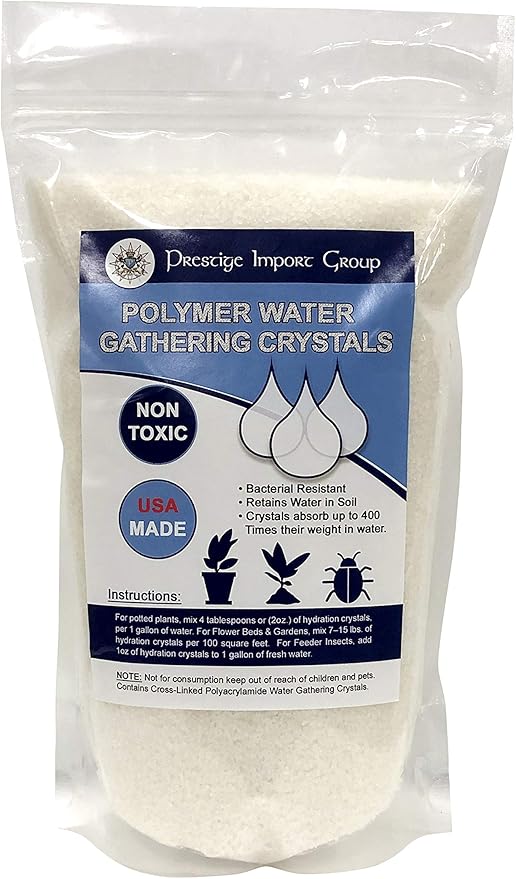 Prestige Import Group Water Gathering Polymer Crystals - Superabsorbent Cross-Linked Polyacrylamide Helps Store Water &amp Nutrients - 3 lbs