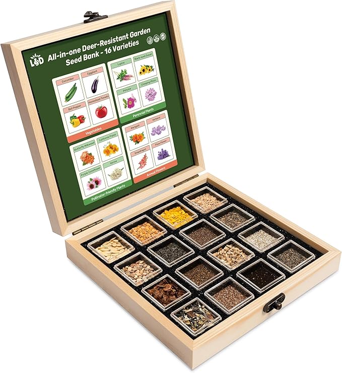 Lush&ampDew Deer-Resistant Heirloom Seed Bank Gardening Gifts for Women Men 16 Varieties of Non-GMO Seeds for Planting Perennials Annuals Flowers Pollinator Friendly Garden (USDA Zone 3-10)