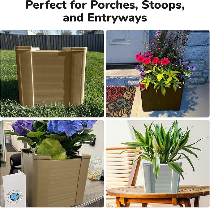Raised Garden Bed - 1x1 ft Planter Box - Weathered Wood HDPE - No Tools Needed - DIY Kit for Urban Gardening Flowers Herbs &amp Vegetables - Made in The USA - 2 Pack