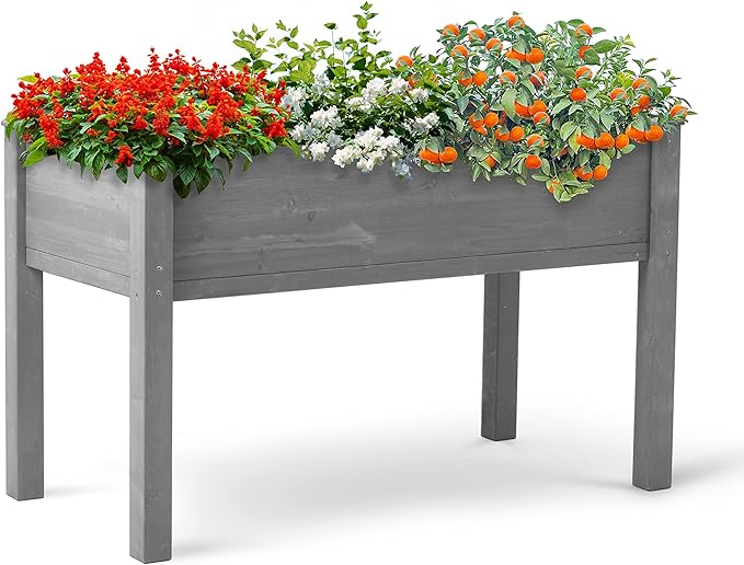 Generic Raised Garden Bed with Legs Elevated Wooden Planter Box for Outdoor Plants Gray