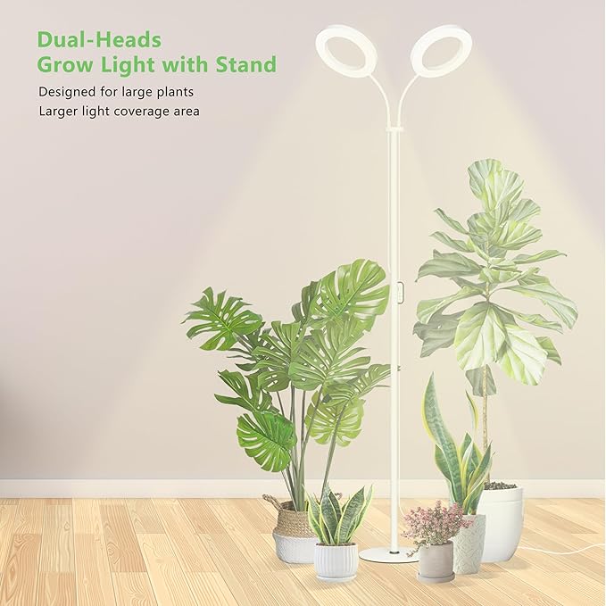Grow Light for Indoor Plants Full Spectrum LED Tall Plant Lights with Timer Standing Floor Growing Lamp Height Adjustable for Large Plants (40W/White)