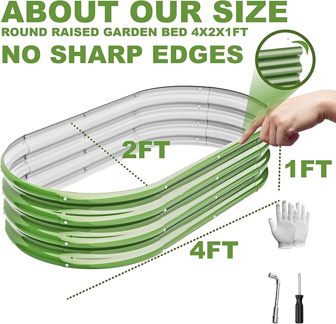 4x2x1ft-2pcs-Oval Raised Garden Bed Kit Galvanized Planter Garden Boxes Outdoor Metal Raised Garden Beds for VegetablesFruits FlowerGreen