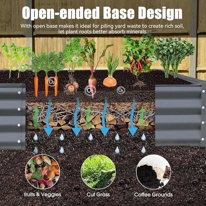 Heavy-Duty Galvanized Steel Raised Garden Bed for Outdoor Vegetable Fruit and Flower Planting – Rust-Resistant Metal Planter Box (8x4x1ft (Gray))