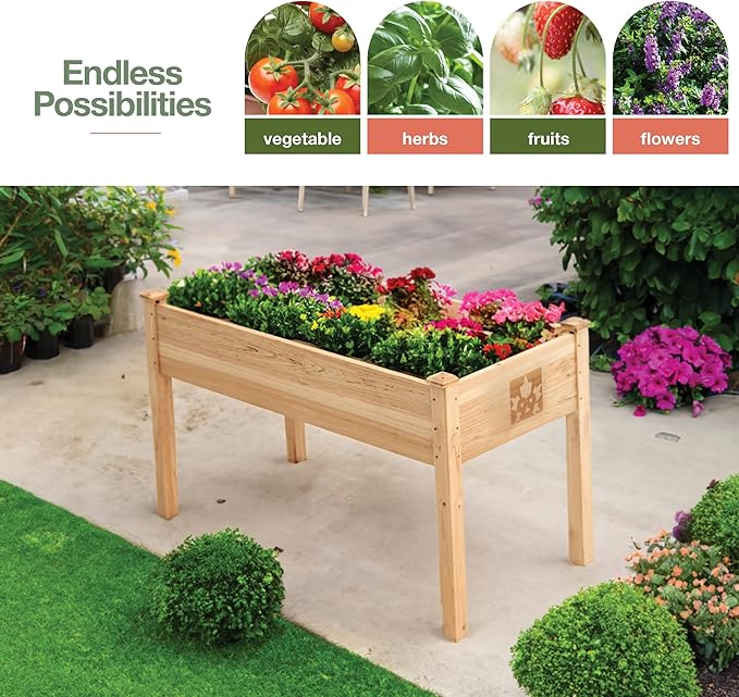 Raised Garden Bed with Legs 48x24x30 - Natural Cedar Wood Elevated Planter Box with Bed Liner for Flowers Veggies Herbs - 200lb Capacity