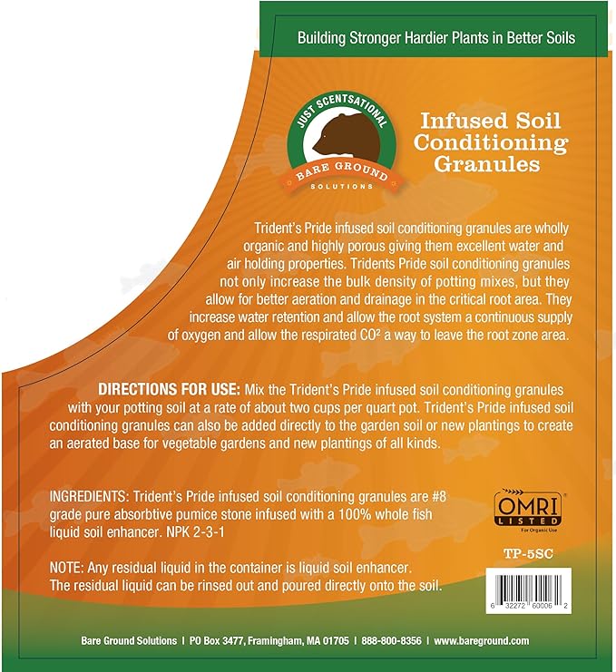 Just Scentsational TP-5C Trident's Pride Organic Liquid Fish Infused Hydroponic Soil Conditioning Granules in Shaker Jug 5 lbs