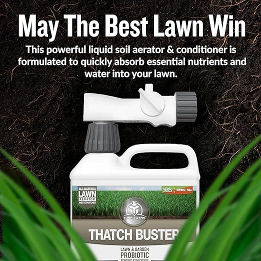 Turf Titan 360 4 Step Lawn Care Bundle: Lawn Fertilizer Lawn Aerator Soil Conditioner &amp Drought Protection Each with Hose End Sprayer - Ultimate Kit for Year-Round Turf Grass Vitality Refill