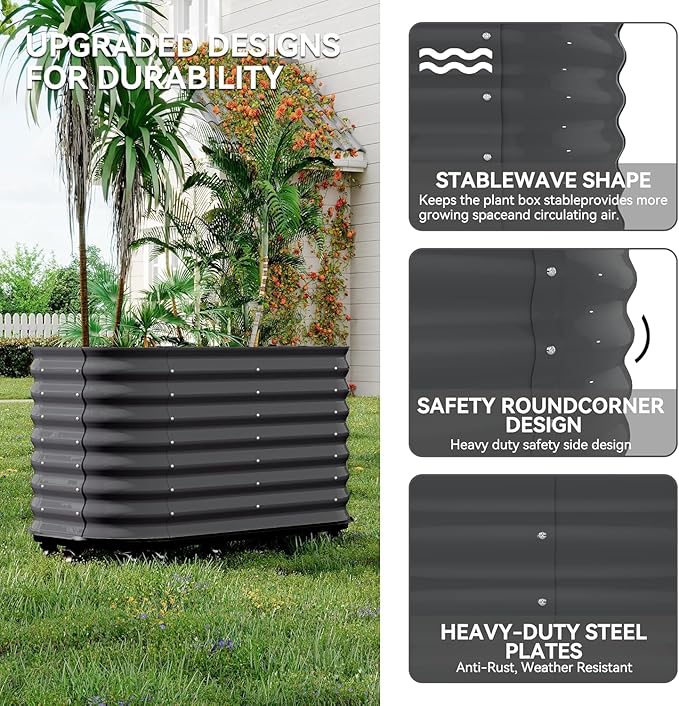 Self-Watering Wheeled Metal Garden Bed with Built-in Water Storage Mobile Raised Planter Box with Lockable Wheels Indoor/Outdoor Rolling Grow Station for Veggies
