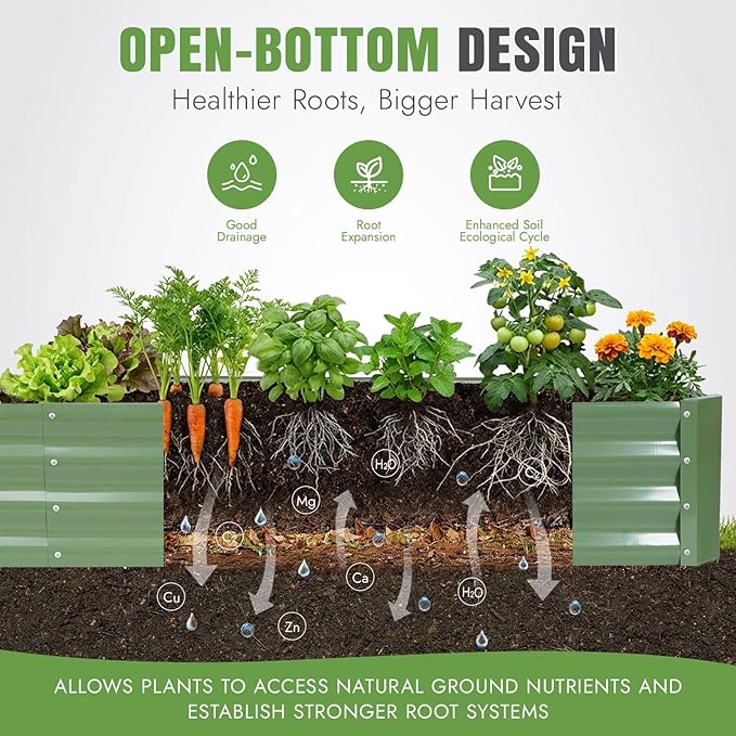 INNO STAGE 8×2×1ft Galvanized Raised Garden Bed Kit Galvanized Planter Raised Garden Boxes Outdoor Large Metal Raised Garden Beds for Vegetables Flowers Herbs and Succulents OliverGreen