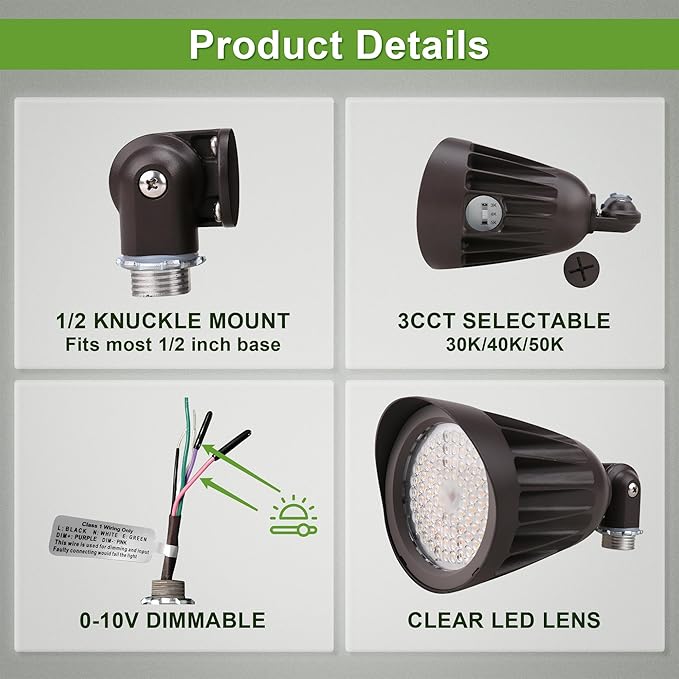 25 Watt LED Spot Light - 3500 Lumens - Color Selectable 30K/40K/50K - 42°Beam - Knuckle Conduit Mount - LED Landscape Flood Light - 80W MH Equivalent UL and DLC Certified (6-Pack)