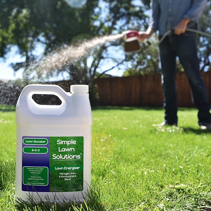 Commercial Grade Lawn Energizer - Grass Fertilizer Booster with Nitrogen Iron Micronutrients - Liquid Turf Spray Concentrated Fertilizer- Any Grass Type - Simple Lawn Solutions (1 Gallon)