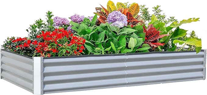 6x3x1ft Galvanized Raised Garden Bed Outdoor Planter Garden Boxes Large Metal Planter Box for Gardening Vegetables Fruits Flowers Silvery