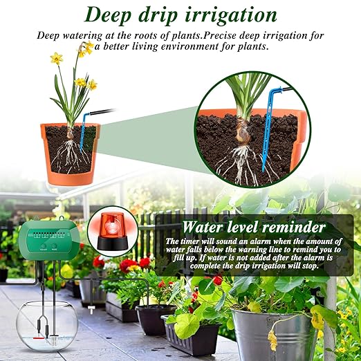 Solar Automatic Watering Kit for Garden Automatic Drip Watering System with 15 m Watering Hose Automatic Watering Timer for Holidays Balconies Flower Pots Plants