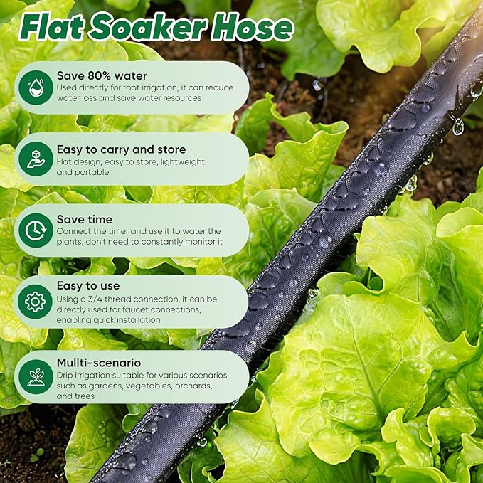 Soaker Hose 50 ft Garden Hose With Drip Irrigation System 1/2 Linkable Consistent Drip Irrigation Hoses Leakproof Design Water Hose Save 80% of Water for Garden Farm Orchard Plantation