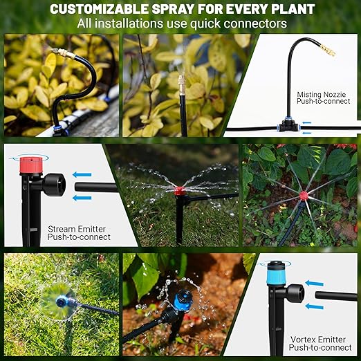 Drip Irrigation Kit DIY Automatic Garden Watering System with Push-Fit Connectors 2026 New Upgraded Water-Saving Design 3 Adjustable Nozzles for Yard Greenhouse Lawn &amp Potted Plants (100FT)