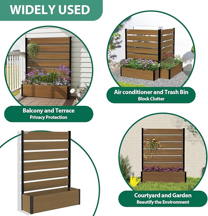 Vertical Screen Planter Bed - Raised Garden Box with Trellis for Climbing Plants Durable Privacy Fence Planter for Outdoor Patio Deck Aluminum Frame Brown