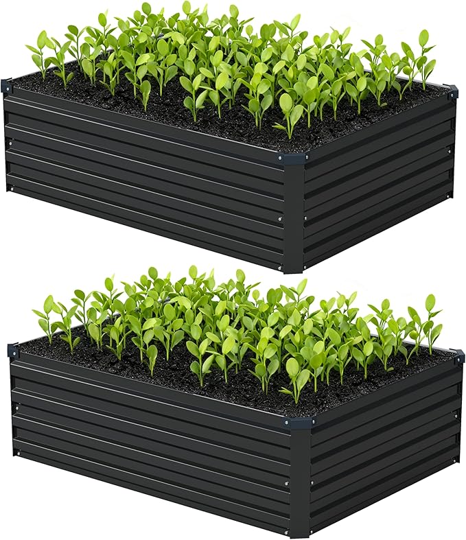 4x3x1ft(2 Pack) Galvanized Raised Garden BedOutdoor Planter Box Metal Patio Kit Planting Bed for Vegetables Flowers HerbBlack