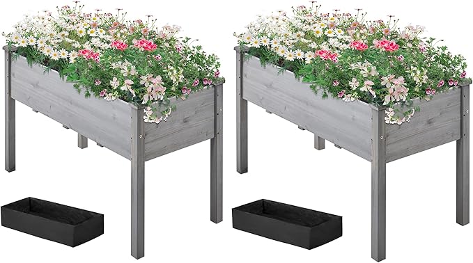 Topeakmart Elevated Planter Bed Outdoor Wooden Raised Garden Bed Rectangle Raised Bed with Stable Structure Wooden Garden Box Standing Planter for Garden/Patio/Backyard/Outdoor2pcs