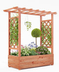 45 Wooden Raised Garden Bed with Trellis - Elevated Planter Box with Hanging Roof 2 Side Trellises &amp 4 Drainage Holes - Freestanding for Climbing Plants Vines Vegetables -Patio Balcony Backy