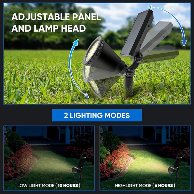 KEV 800 Lumens Solar Spot Lights Outdoor18 LEDs Solar Flood Lights with 2 Modes &ampAdjustable &ampIPX65 WaterproofSolar Spotlight for Driveway/Backyard/Patio Landscape/Tree/Garage(Warm White6 Pa