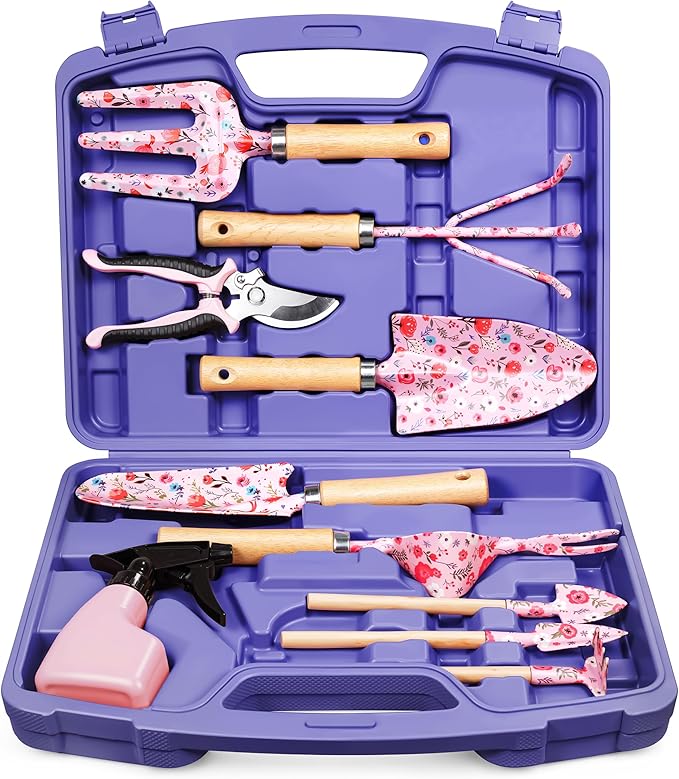 12-Piece Womens Gardening Tools Gift Set Rust-Proof &amp Heavy-Duty Garden Tools with Durable Carrying Case Fashionable &amp Thoughtful Gardening Gifts for Women&ampMen (Purple)