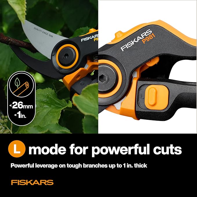 Fiskars DualAction Pruner – Hand Pruner with Two Cutting Modes Bypass Garden Pruner for Stems and Branches up to 1 Low-Friction Steel Blade FiberComp Frame