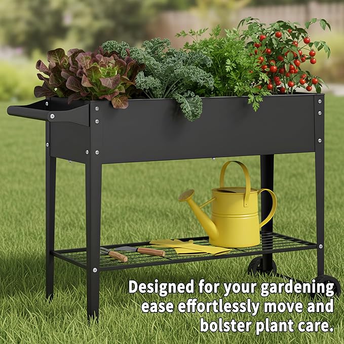 Elevate 32 Tall Raised Garden Bed with WheelPlanter Box for BackyardOutdoor Garden Patio Balcony 400lb CapacityBlack