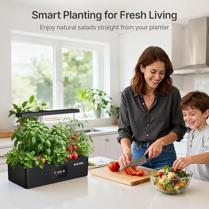 SUNCOZE Hydroponics Growing System Kit with 24W Dimmable Grow Light 12 Pods Indoor Herb Garden with Timer &amp Local Time Setting Adjustable Height Smart Countertop Garden for Home &amp Kitchen