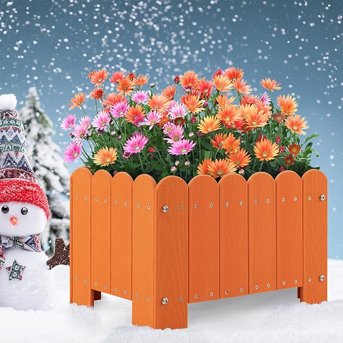 Giantex 2 Pack Raised Garden Bed Weather-resistant HDPE Planter Boxes with Drain Gaps Rectangular Flower Pots for Vegetable Flower Fruit Plant Raised Beds for Front Porch Garden Balcony Orange